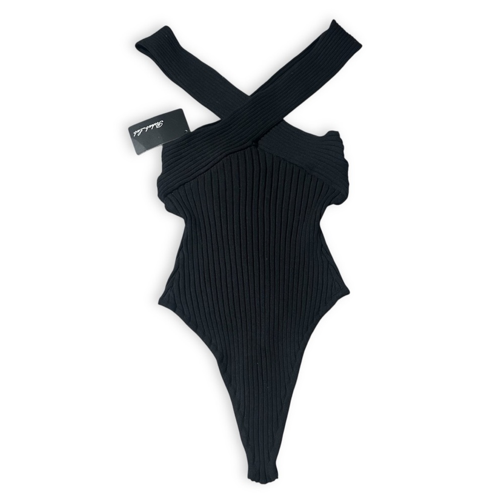 NWT Rehab Lab Black Ribbed Knit Bodysuit One Size Fits All